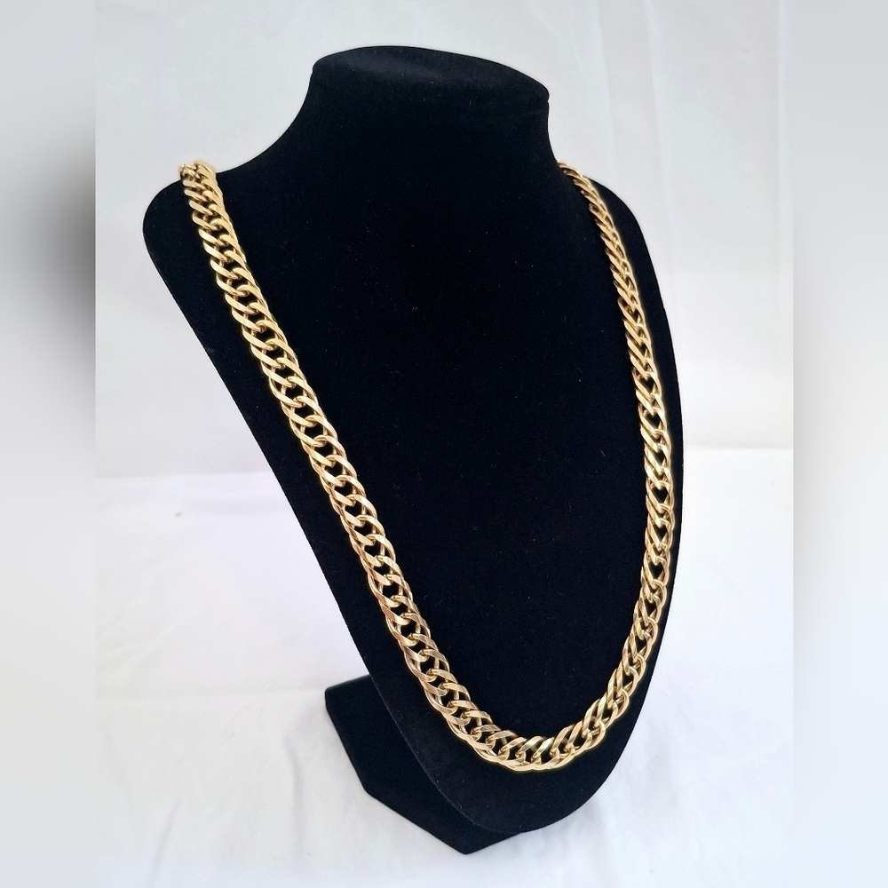 Unisex Gold Tone Double Curb Chino Large Link Chain Necklace 30 Inches Statement